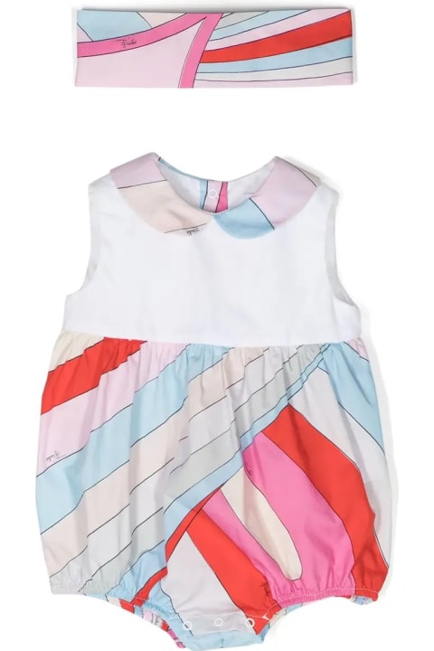 Sale for Baby Girls Pucci White Romper With Light Blue/multicolour Iride Print
