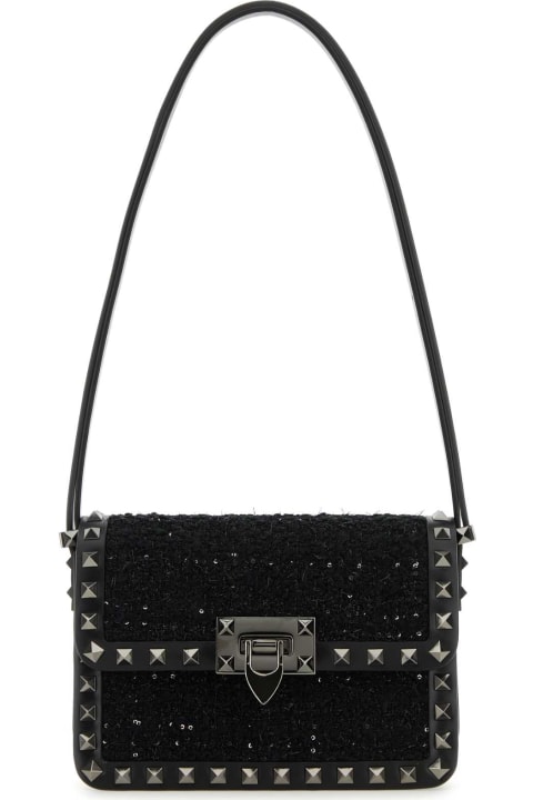 Shoulder Bags for Women Valentino Garavani Black Tweed Rockstud23 Shoulder Bagâ 