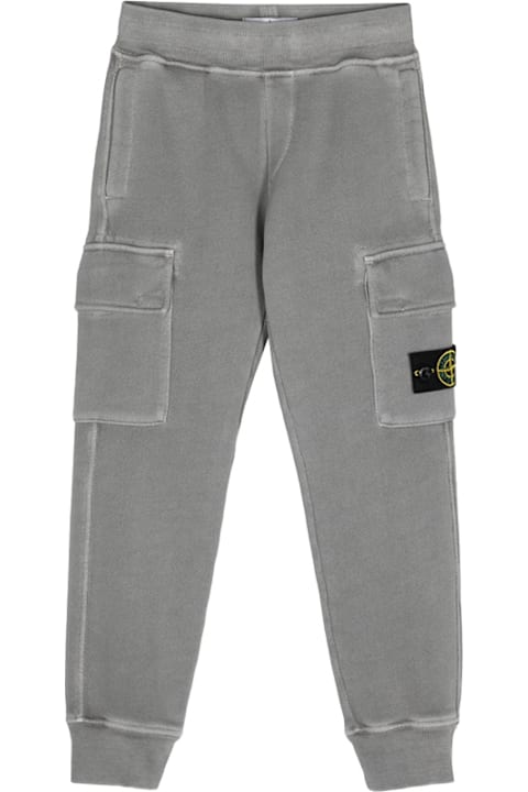 Fashion for Boys Stone Island Grey Diagonal Organic Cotton Joggers With Old Effect