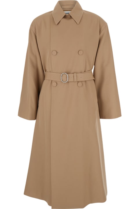 Jil Sander Coats & Jackets for Men Jil Sander Beige Double Breasted Trench With Belt In Wool Man