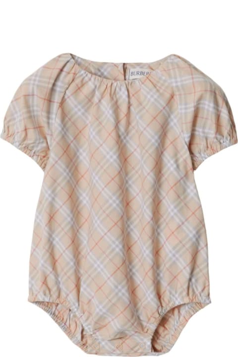 Burberry أطقم وبودي سوت لـ رُضع بنات Burberry 'odessa' Multicolor Bodysuit With All-over Check Motif In Cotton Baby