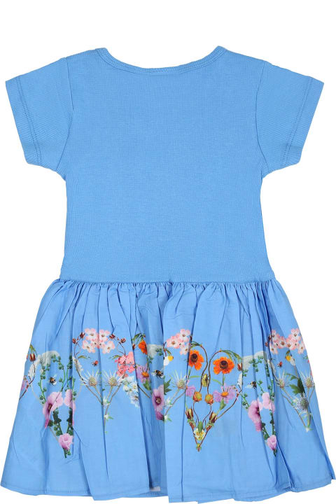 Molo Kids Molo Light Blue Casual Carin Dress For Baby Girl With A Floral Pattern