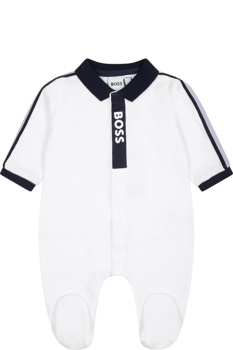 Bodysuits & Sets for Baby Boys Hugo Boss White Jumpsuit For Baby Boy With Logo