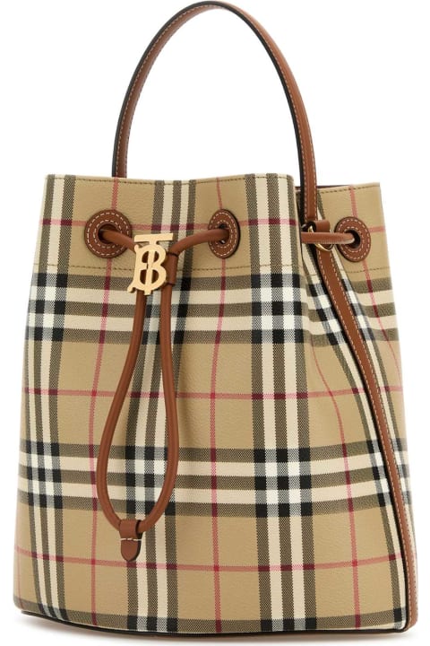 【関税&送料込】Burberry Printed Canvas Bucket Bag Mini Check Bucket Bag in Archive beige/military - Women
