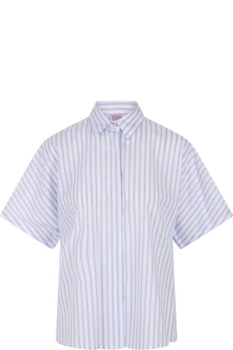 Stella Jean Clothing for Women Stella Jean White And Blue Striped Shirt With Short Sleeves