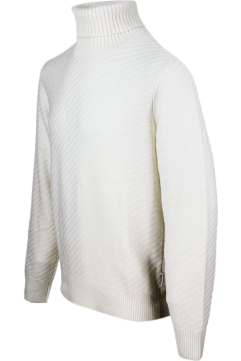 Turtleneck Sweater In Wool Blend With Diagonal Three-dimensional Processing