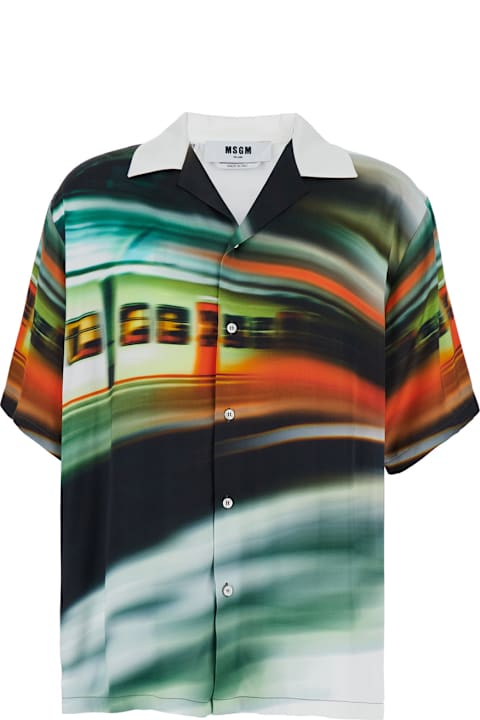 MSGM لـ Men MSGM Multicolor Shirt With Cuban Collar And All-over Print In Viscose Man