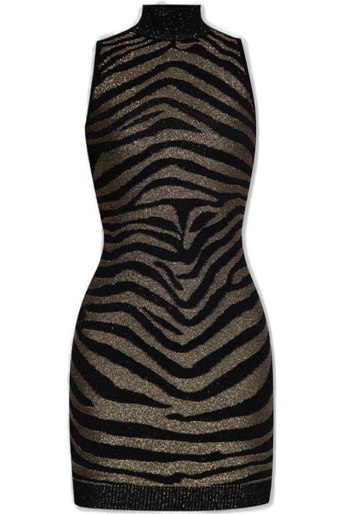 Balmain Dresses for Women Balmain Zebra Printed Highneck Mini Dress