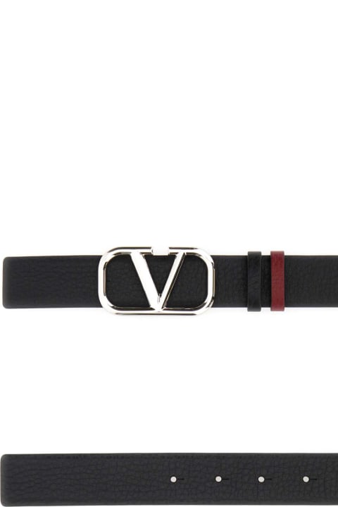 Belts for Men Valentino Garavani Black Leather Reversible Vlogo Belt