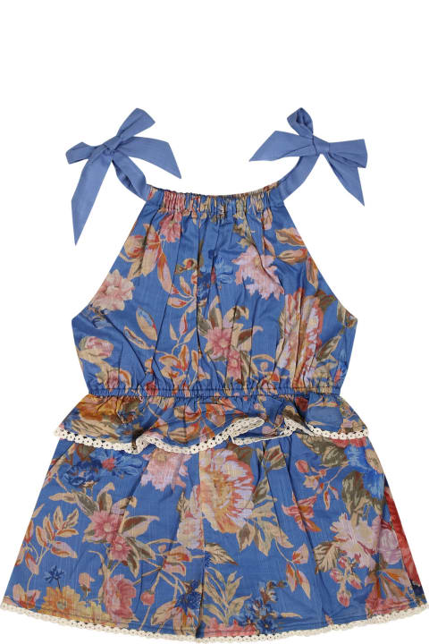 Dresses for Girls Zimmermann Blue Dungarees For Girl With Floral Print