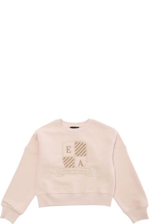 Emporio Armani ملابس علوية لـ بنات Emporio Armani Pink Sweatshirt With Jacquard Crest In Cotton Girl