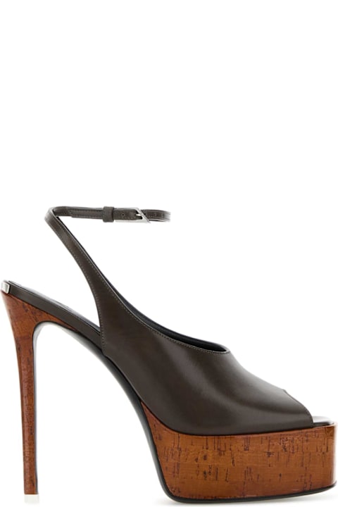 The Attico Dark Grey Leather Ornella Sandals