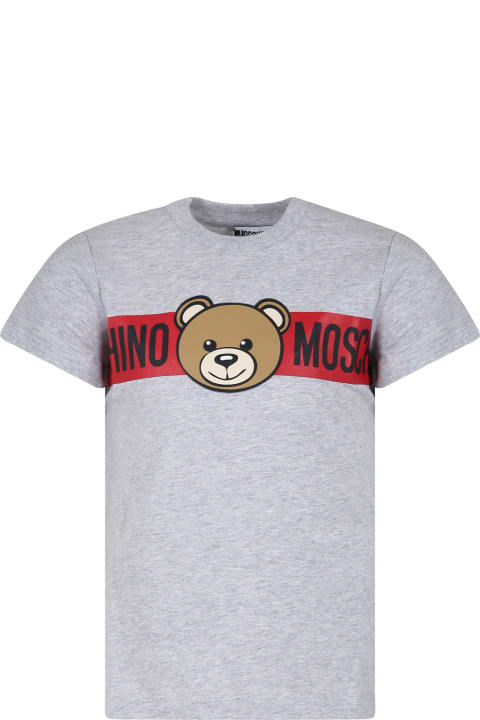 Moschino Topwear for Boys Moschino Grey T-shirt For Kids With Teddy Bear And Logo