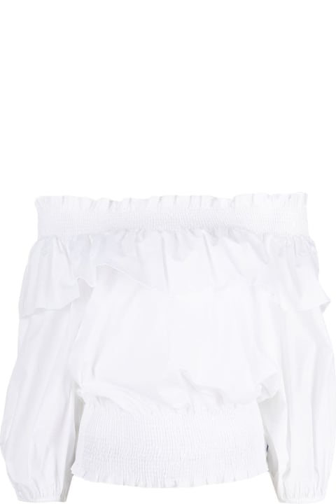 Fashion for Women Liu-Jo White Cotton Poplin Top With Ruffles