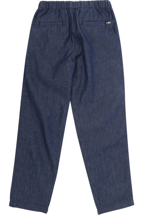 Bottoms for Boys Emporio Armani Blue Pants With Drawstring And Logo Embroidery In Cotton Boy