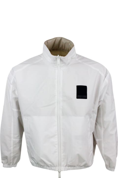 Armani Collezioni Men Armani Collezioni Reversible Windproof Jacket In Light Technical Fabric, Milano Edition Line, Zip Closure And Concealed Hood
