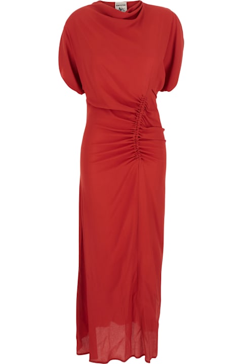 SEMICOUTURE for Women SEMICOUTURE 'santiago' Red Long Dress With Front Ruching Detail In Silk Blend Woman