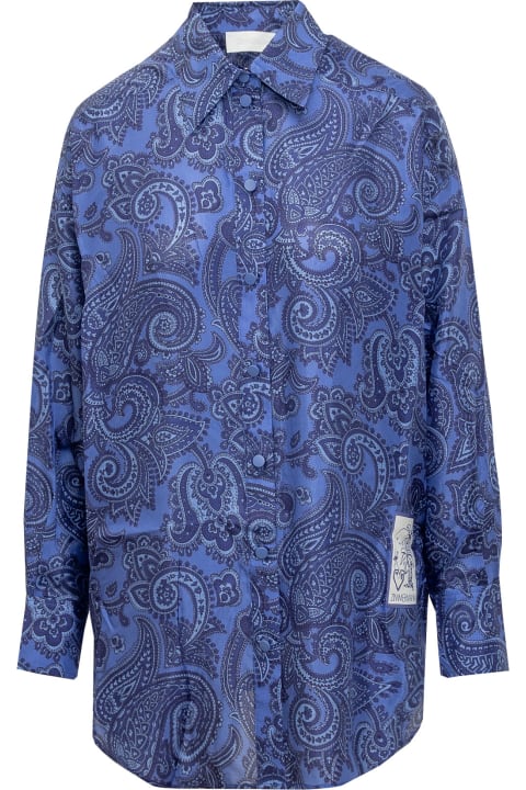 Zimmermann for Women Zimmermann Silk Habotai Ottie Relaxed Blue Paisley Shirt
