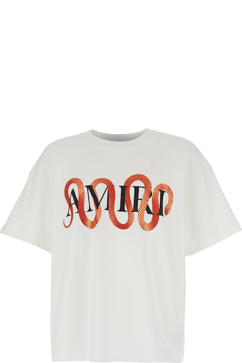 Homeware AMIRI 
snake
 White Crewneck T-shirt With Maxi Logo Print On The Front In Cotton Man