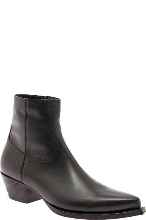 'lukas' Black Boots With Western Stitching In Leather Man
