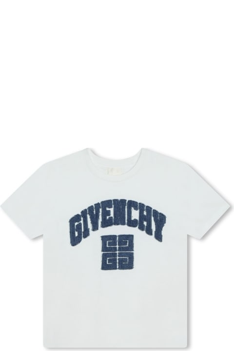 ボーイズ GivenchyのTシャツ＆ポロシャツ Givenchy White T-shirt With Applied Blue Logo