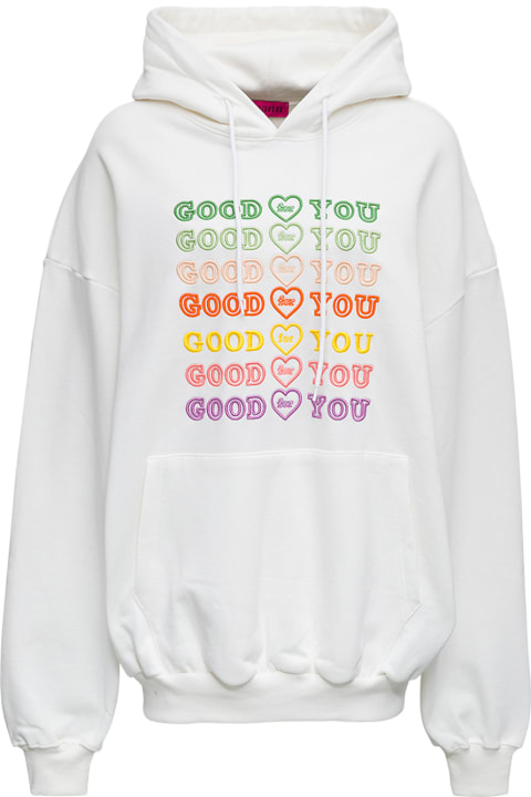White Cotton Hoodie With Rainbow Front Logo