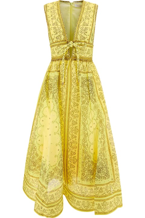 Zimmermann for Women Zimmermann 'matchmaker' Long Yellow Dress With Bandana Print And Bow Detail In Silk Woman