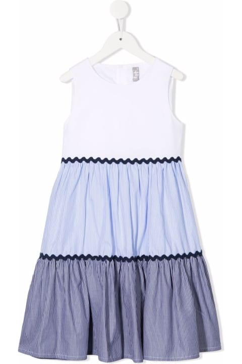 Il Gufo Kids Girl's Blue And White Striped Cotton Dress