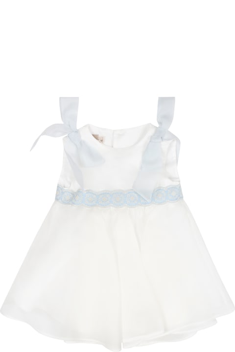 La stupenderia for Kids La stupenderia White Dress For Baby Girl With Light Blue Embroidery