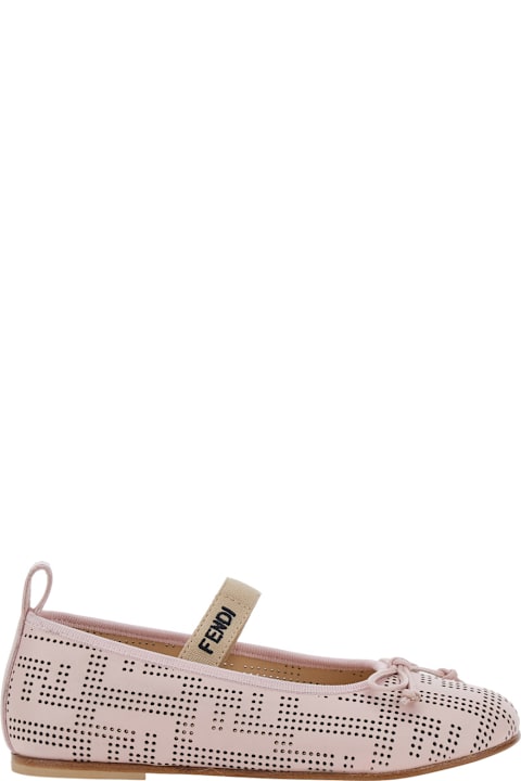 Fashion for Kids Fendi Pink Ballet Shoes With Bow Detail And All-over Perforated Ff Logo In Leather Girl