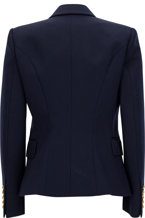 Balmain Clothing for Women Balmain Blue Double-breasted Jacket With Jewel Buttons In Wool Woman