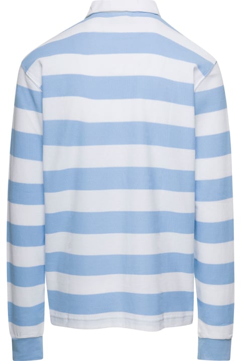 Drôle de Monsieur Topwear for Men Drôle de Monsieur Light Blue And White Striped Polo Shirt With Logo Embroidery In Cotton Man