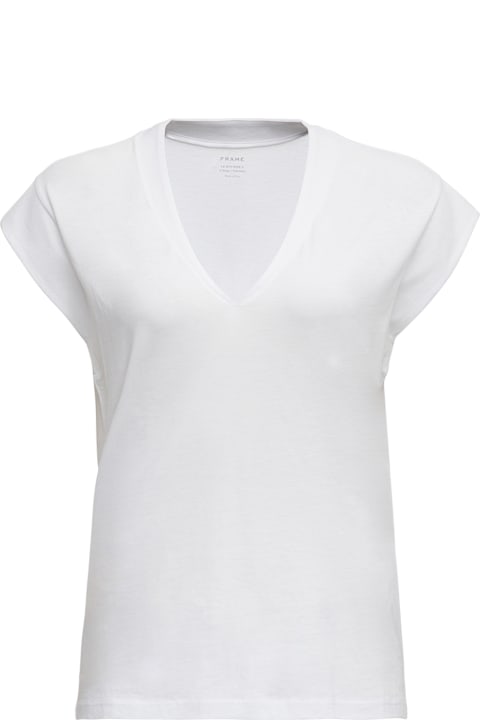 Frame Topwear for Women Frame White Cotton V-neck T-shirt