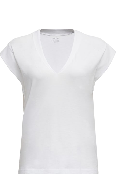 Homeware Frame White Cotton V-neck T-shirt
