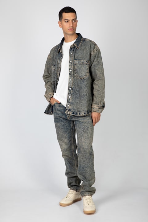 Icon Denim Clothing for Men Icon Denim Man Shirt Sandblasted blue denim jacket with zip - Billy