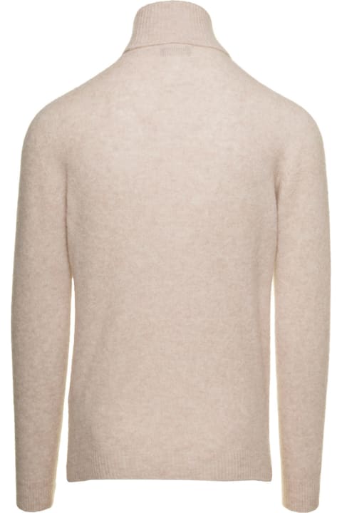 Beige Turtleneck With Roll-collar In Cashmere And Silk Man Roberto Collina