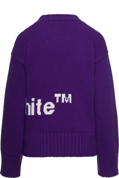 Purple Crewneck Lettering Intarsia Sweater In Wool Woman Off-white