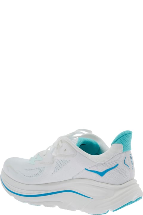 Hoka Shoes for Women Hoka 'clifton 10' White Low Top Sneakers With Logo Lettering On The Side And Logo Patch On The Tongue In Tech Fabric Unisex