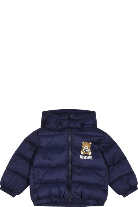 Topwear for Baby Girls Moschino Blue Jacket For Baby Boy With Teddy Bear And Logo