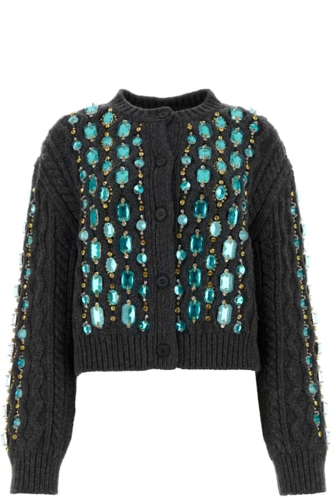Sweaters for Women Miu Miu Anthracite Wool Cardigan