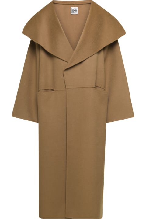 Totême Coats & Jackets for Women Totême Camel Brown Oversize Coat With Shawl Lapels In Wool And Cashmere Woman Toteme