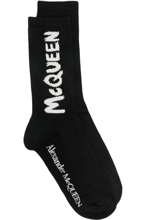 Graffiti Black Cotton Socks With Logo Alexander Mcqueen  Men