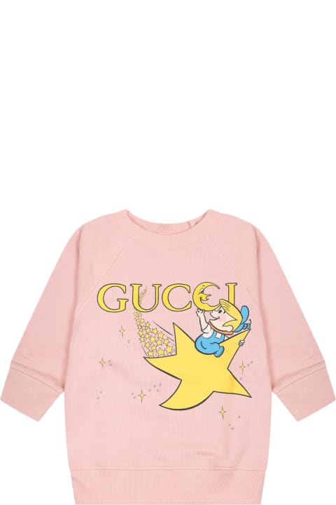 Fashion for Kids Gucci Pink Sweatshirt For Baby Girl With Print And Logo