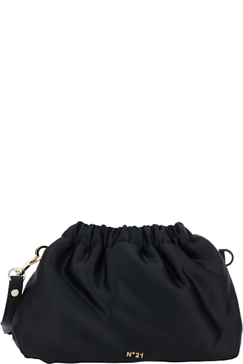 Homeware N.21 Black Crossbody Bag With Drawstring Closure And Logo Detail On The Front In Tech Fabric Girl