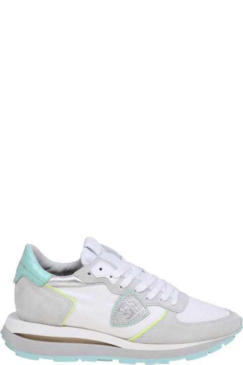 Philippe Model Tropez Sneakers In Suede And Nylon Color White And Turquoise