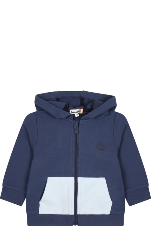 Topwear for Baby Boys Timberland Blue Hooded Sweatshirt For Baby Boy With Logo