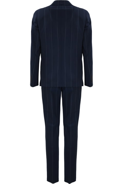 メンズ スーツ Eleventy Blue Double-breasted Pinstripe Suit