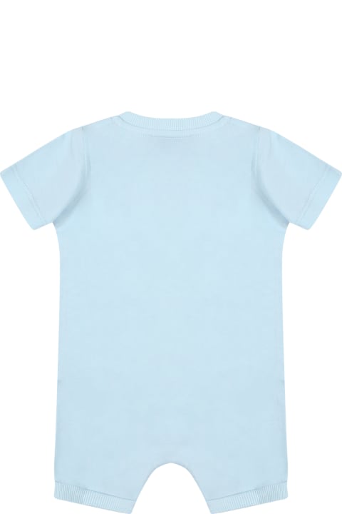 Moschino Kids Moschino Light Blue Bodysuit For Baby Boy With Teddy Bear And Pinwheel