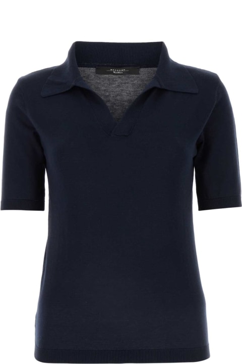 Topwear for Women Weekend Max Mara Navy Blue Silk Blend Roncolo Polo Shirt