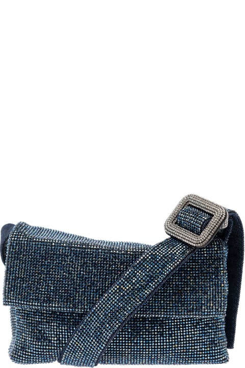 'vitty La Mignon' Blue Shoulder Bag With Gem Embellishment In Rhinestone Mesh Woman